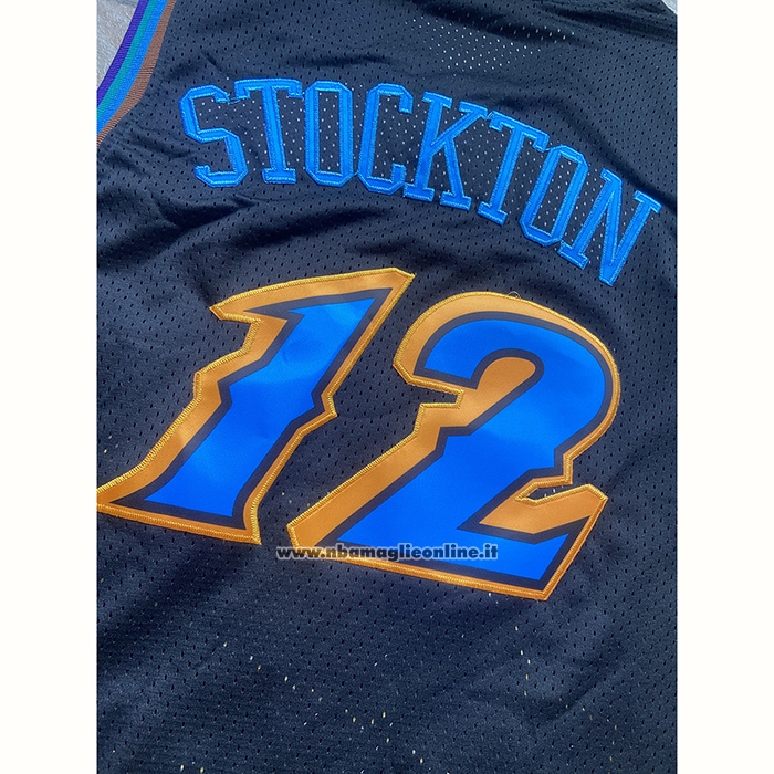 Maglia Utah Jazz John Stockton #12 Mitchell & Ness 1996-97 Nero